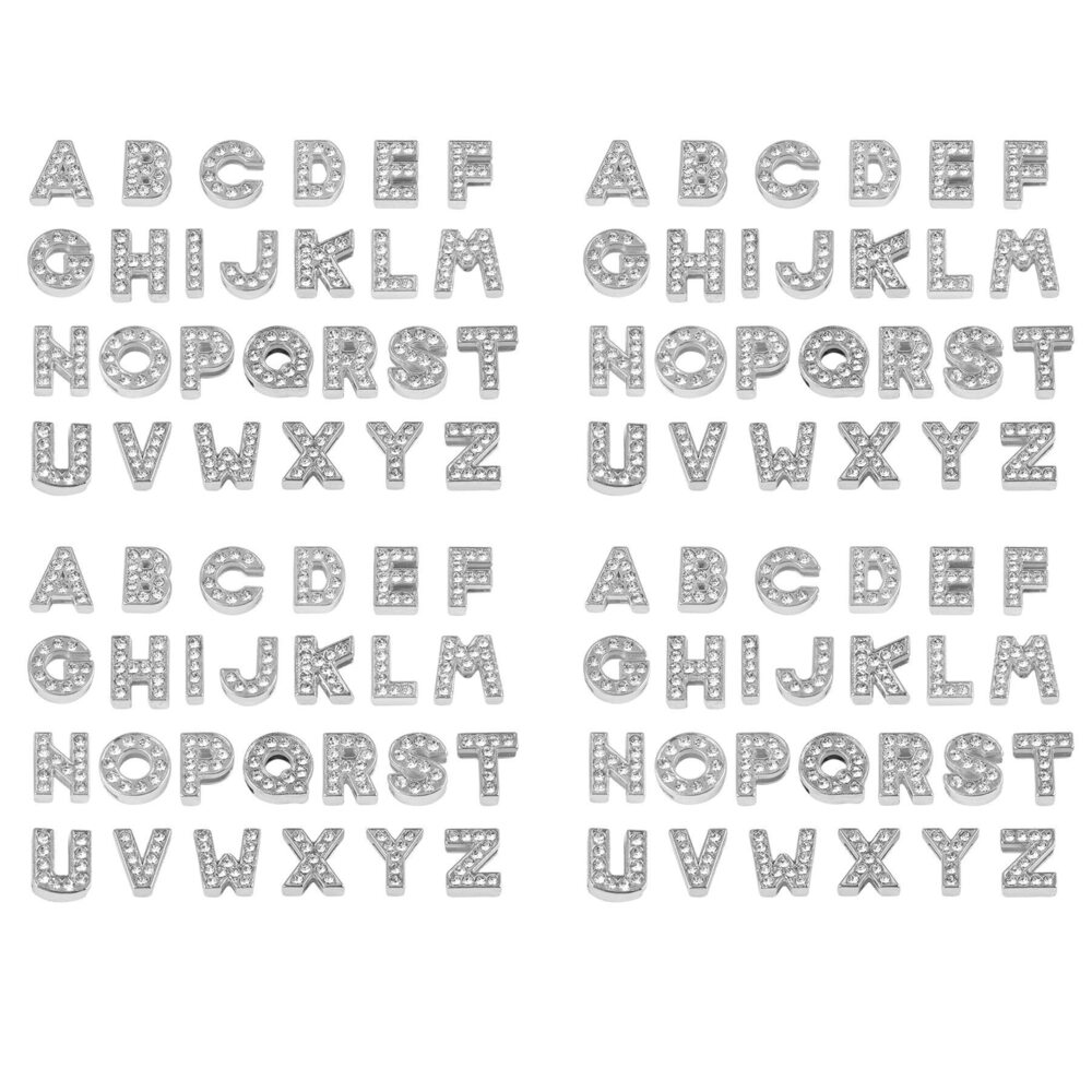 7131 104 Pack Silver A-Z 8mm Full Rhinestone Slide Crystal Alphabet Letter